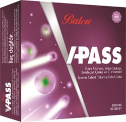 Balen  V-Pass Kara Mürver Beta Glukan Zerdeçal Çinko C Vitamini 30 Tablet