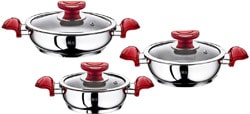 OMS  1034 6 Parça Kırmızı Kapaklı Çelik Sahan Seti
