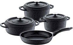 OMS  Prime Siyah 7 Parça Granit Döküm Tencere Seti